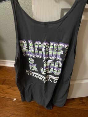 Black Graphic Tank Top with Purple & Green Print